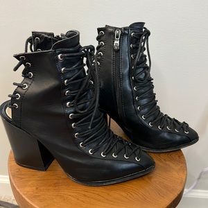 Black lace up booties